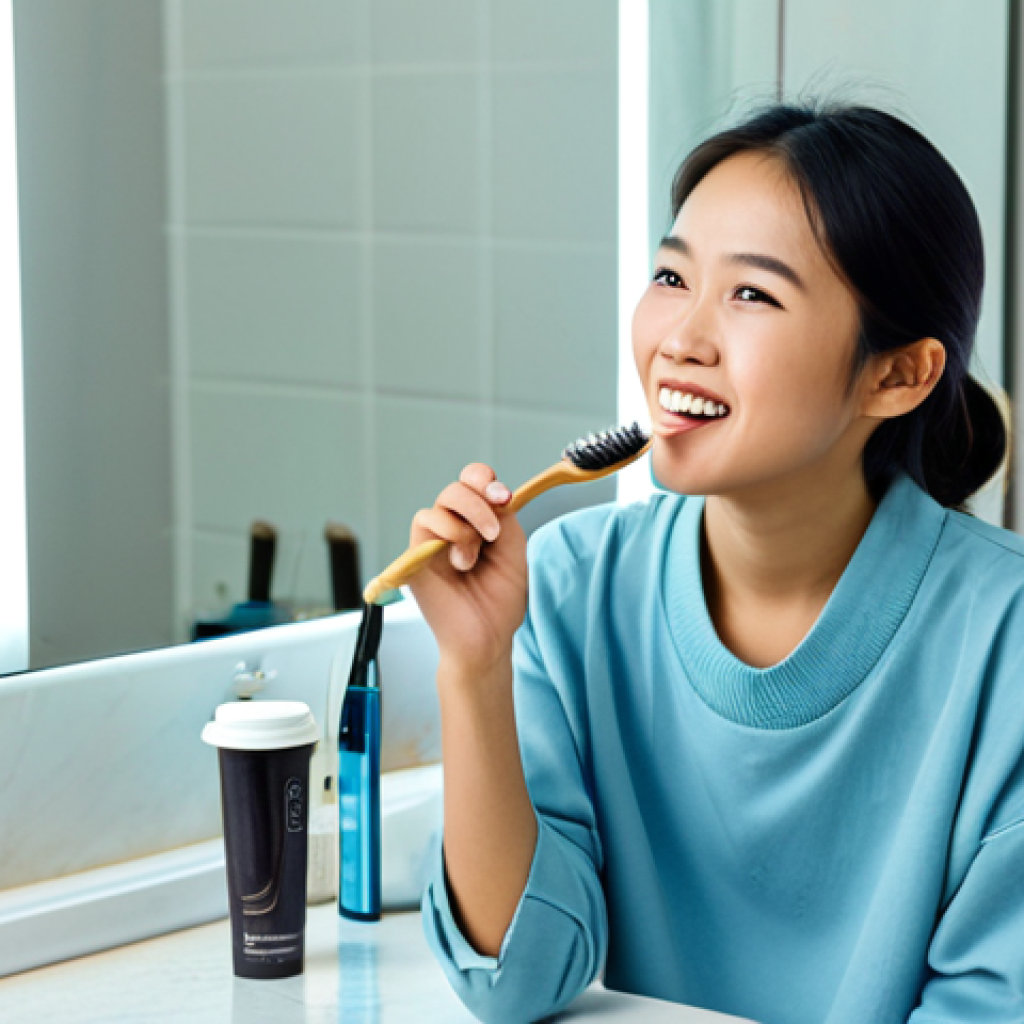 Eco-Friendly Morning Routine**
"A young Vietnamese woman, fully clothed in modest, comfortable clothing, starting her day with sustainable choices. She's brushing her teeth with a bamboo toothbrush in a bright bathroom. In the background, a reusable coffee cup sits on the counter. Perfect anatomy, correct proportions, natural pose, safe for work, appropriate content, professional, modest, family-friendly."
**