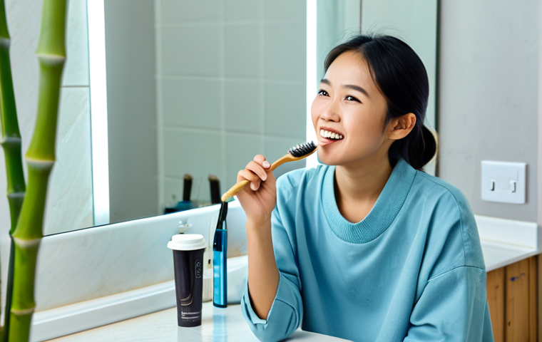 Eco-Friendly Morning Routine**
"A young Vietnamese woman, fully clothed in modest, comfortable clothing, starting her day with sustainable choices. She's brushing her teeth with a bamboo toothbrush in a bright bathroom. In the background, a reusable coffee cup sits on the counter. Perfect anatomy, correct proportions, natural pose, safe for work, appropriate content, professional, modest, family-friendly."
**