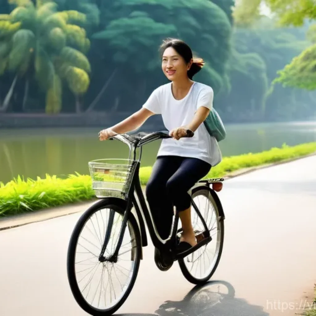 친환경적인 교통 수단 선택하기 - **A dynamic street scene in a modern Vietnamese city.** Focus on young Vietnamese adults and student...