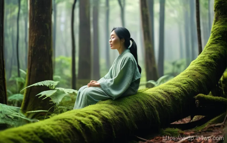 생태 지혜와 평화의 관계 - **Prompt:** A serene young Vietnamese woman, dressed in comfortable, modest linen clothing, practice...