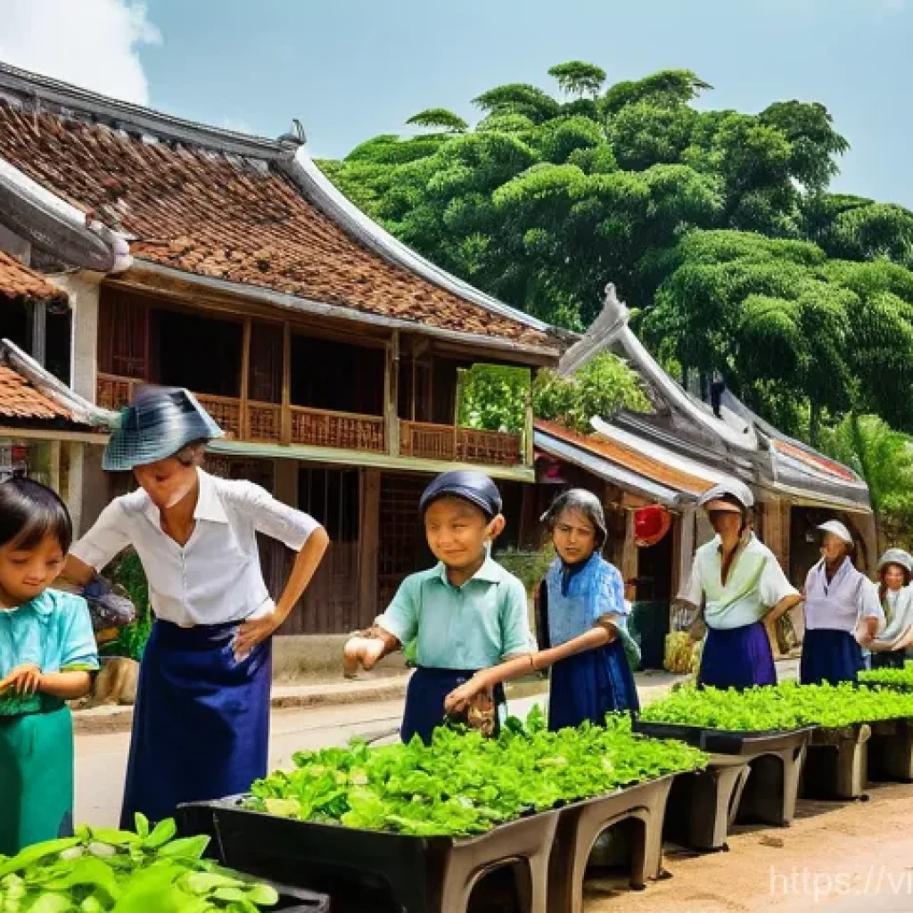 생태 지혜와 사회적 책임 - **Vibrant "Green Saturday" Community Event in a Vietnamese Village**
"A bustling and joyful 'Gre...