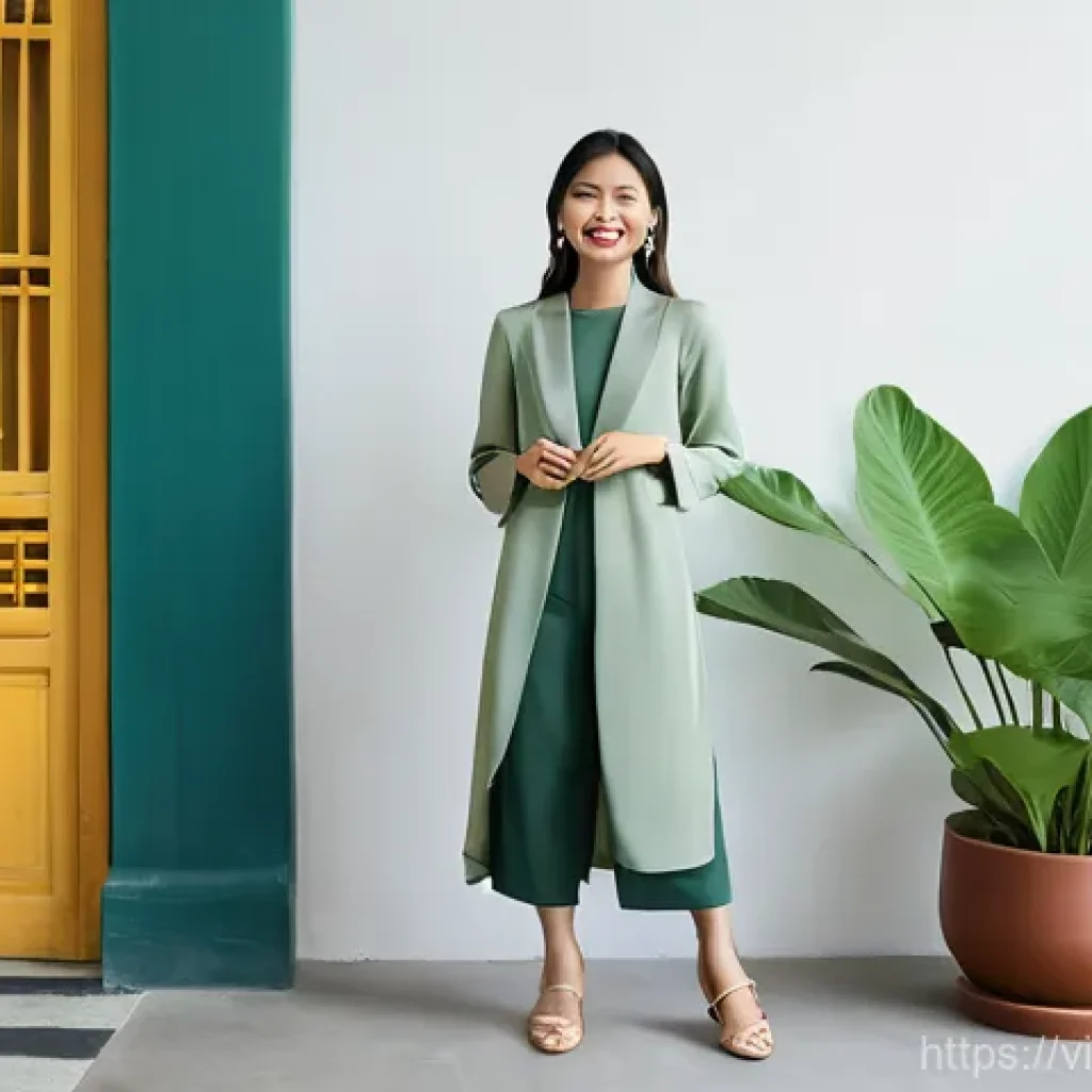 생태 지혜를 통한 지속 가능한 패션 - **Prompt:** A young Vietnamese woman in her mid-20s, with a radiant and confident smile, showcasing ...