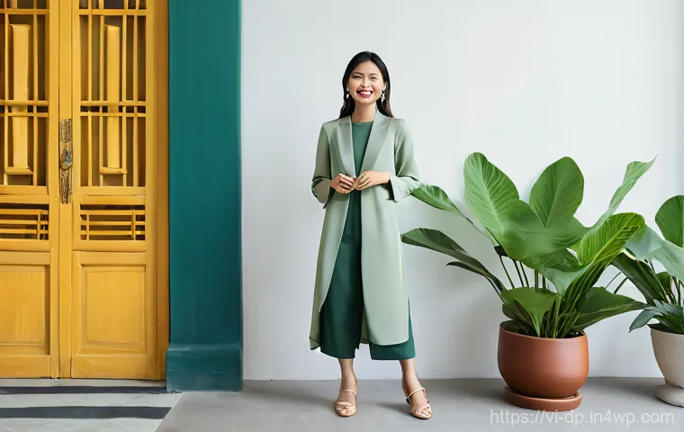 생태 지혜를 통한 지속 가능한 패션 - **Prompt:** A young Vietnamese woman in her mid-20s, with a radiant and confident smile, showcasing ...