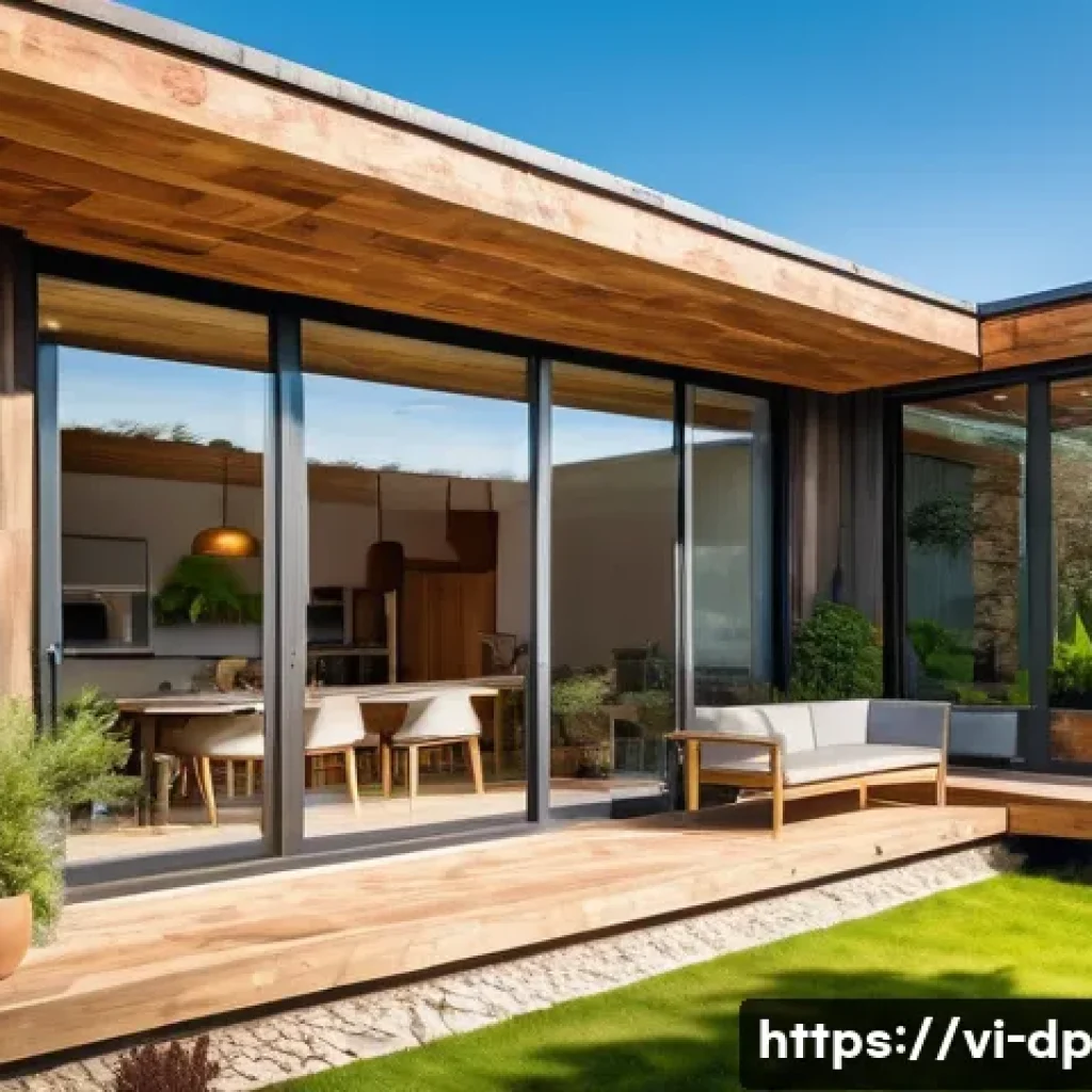 생태 지혜를 활용한 생활 혁신 - A sustainable eco-friendly house exterior featuring natural and recycled materials such as reclaimed...