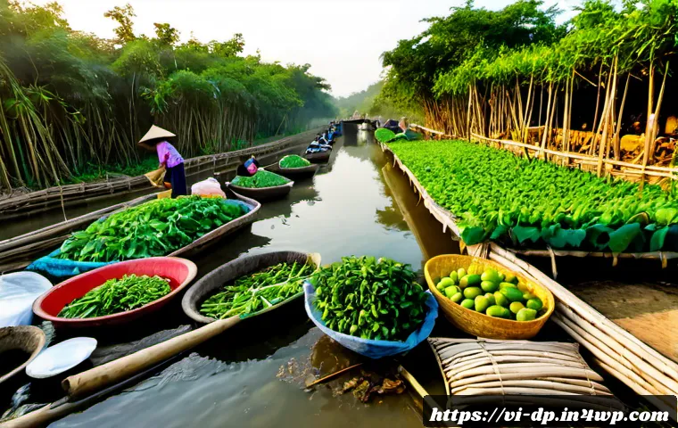 Home 17 생태 지혜를 통한 지역 경제 활성화 - Photorealistic sunrise scene in a rural Vietnamese farming village, Vietnamese farmers harvesting or...